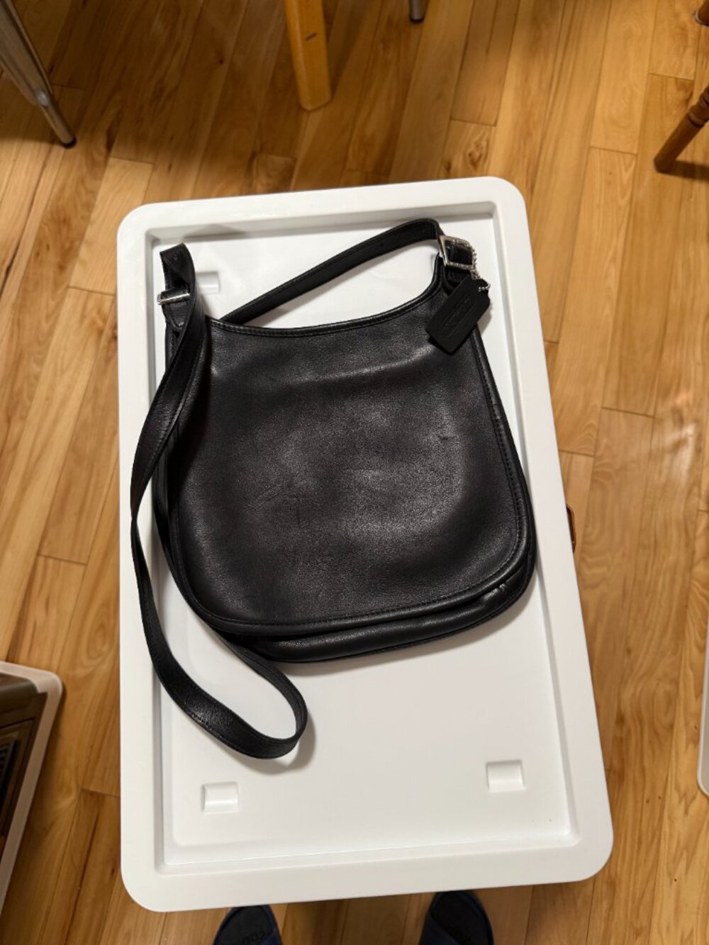 Vintage Coach Black Leather Slim Hippie Flap Saddle Purse Bag 9135 Boho - Picture 12 of 16